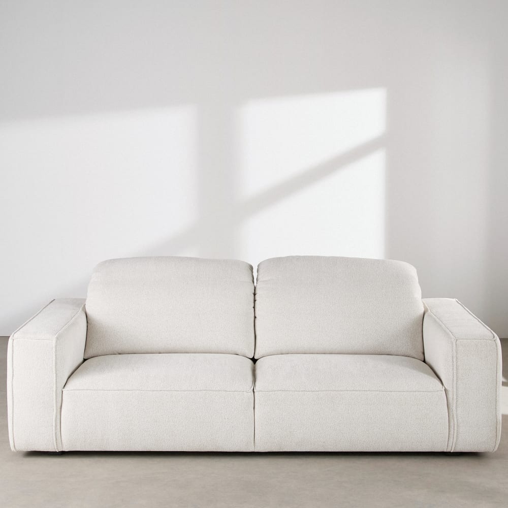 Canapé 4/5 places avec têtières en textile tramé ivoire