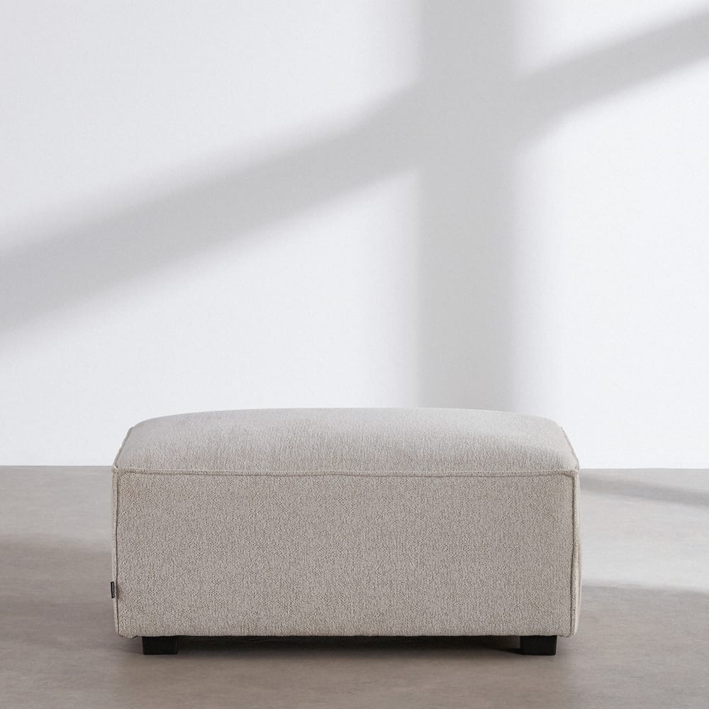 Pouf en tissu polyester tramé ivoire