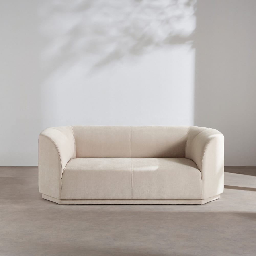 Canapé 2 places en tissu tramé beige