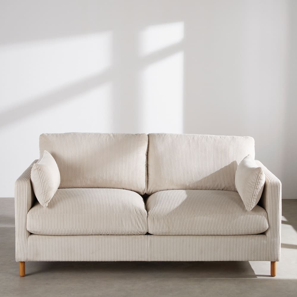 Canapé convertible 3 places en velours côtelé beige, matelas 14 cm