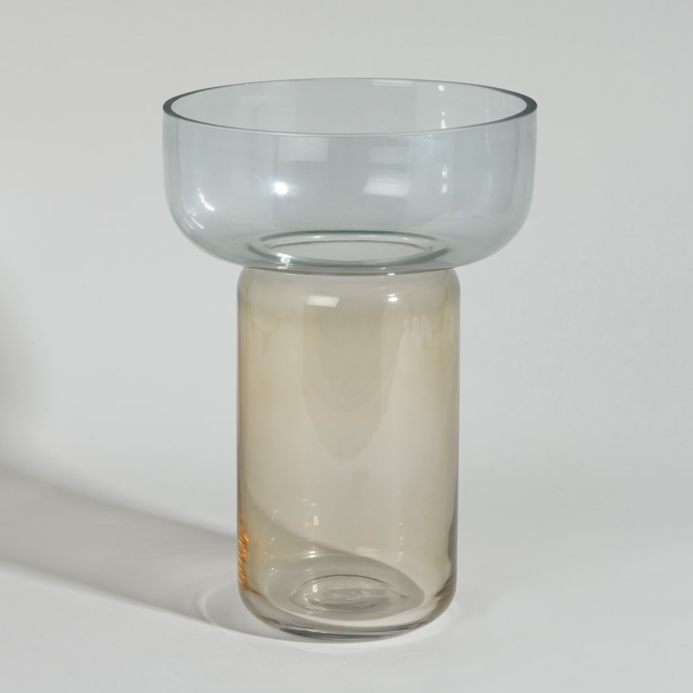 Vase en verre bleu et jaune H28