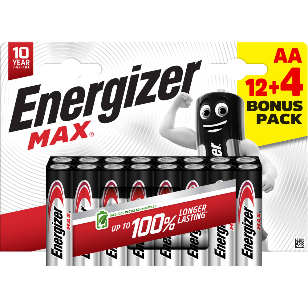 Piles Energizer Max AA (x12+4 offertes)