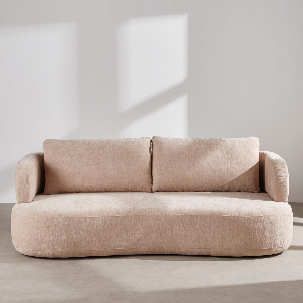 Canapé avance-recule 3 places effet velours beige