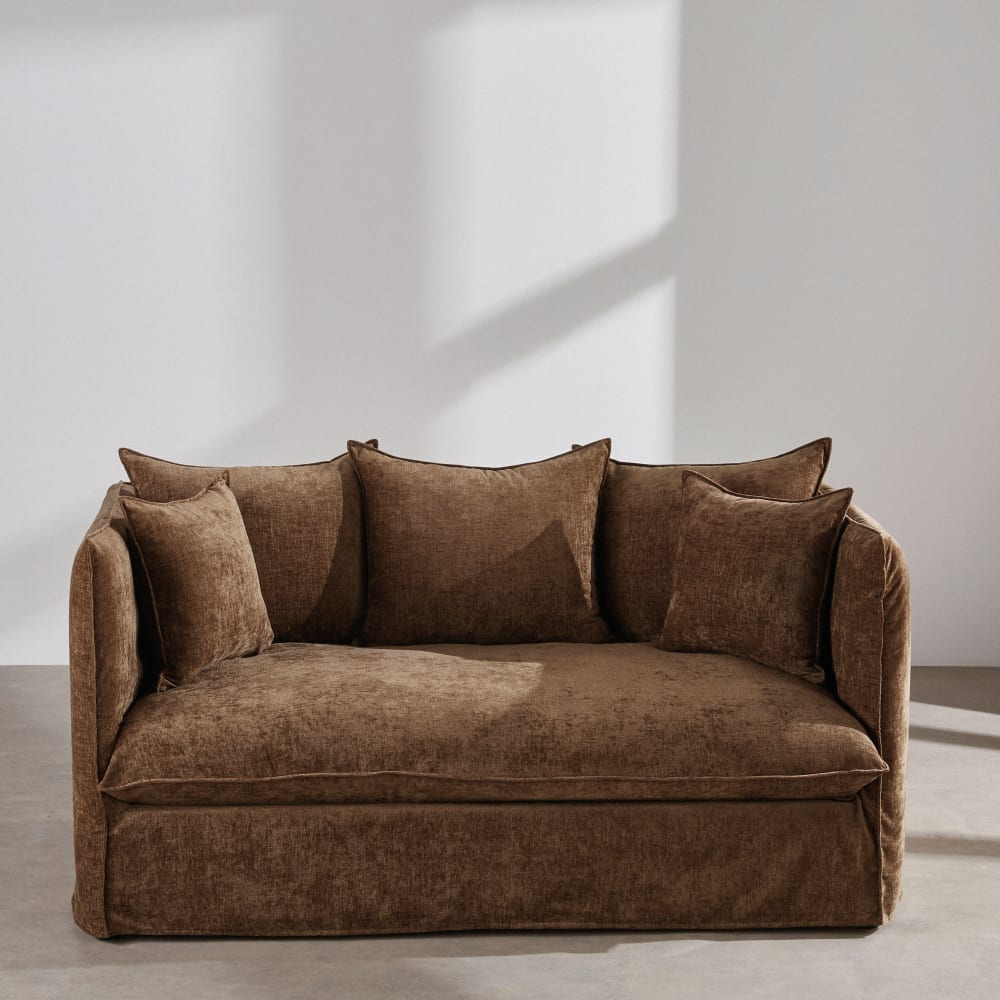 Canapé convertible 2 places effet velours vert kaki, matelas 10 cm