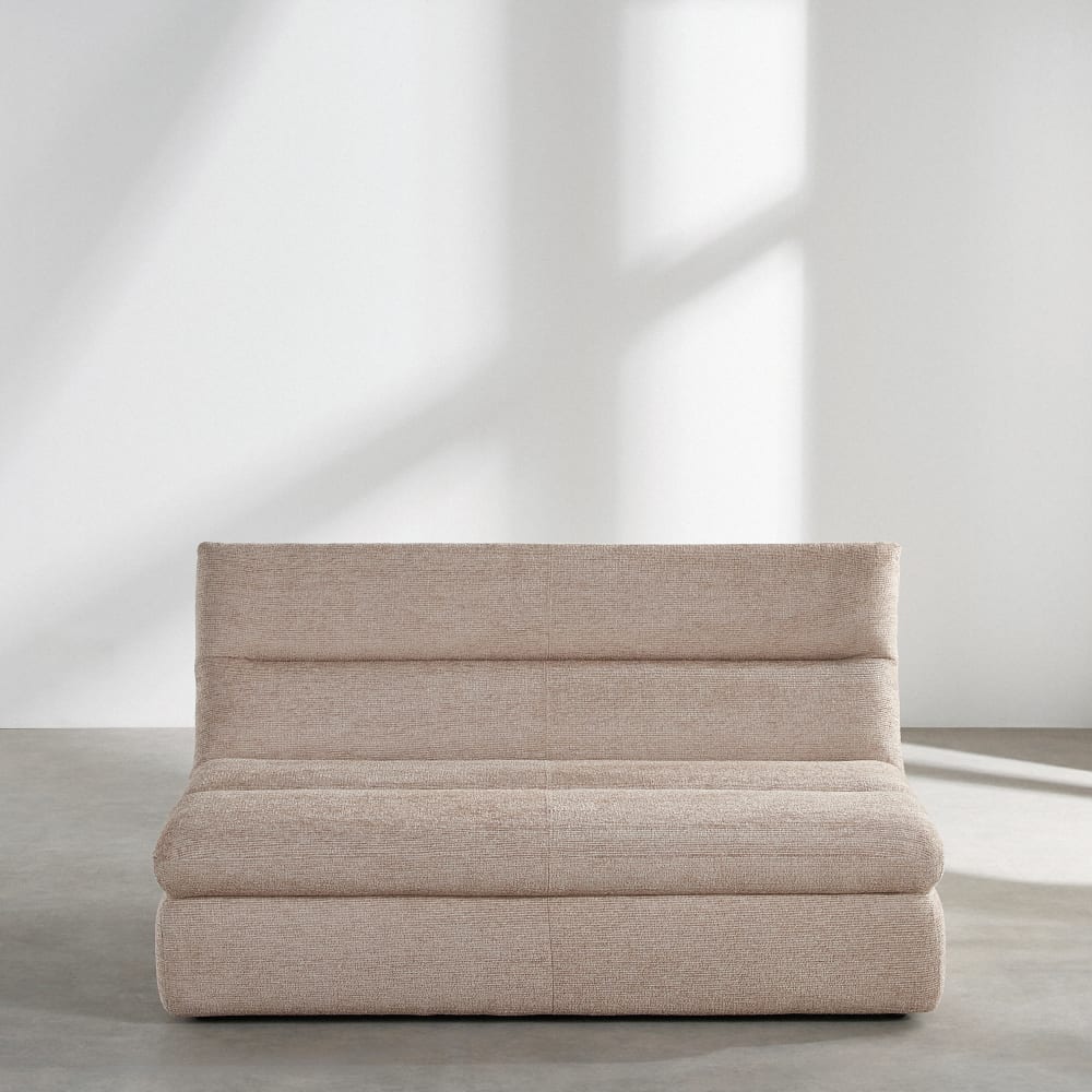 Chauffeuse 2 places en tissu polyester et coton tramé coloris toffee Chauffeuse 2 places en tissu polyester et coton tramé coloris toffee