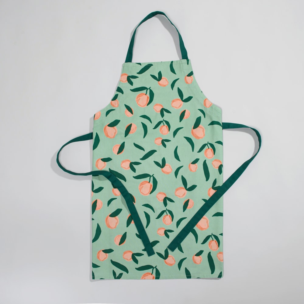 Tablier en coton vert imprimé fruité 70x85