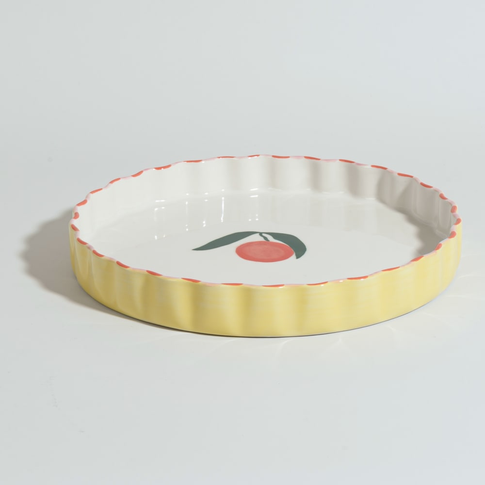 Plat à tarte en céramique motif fruit tricolore