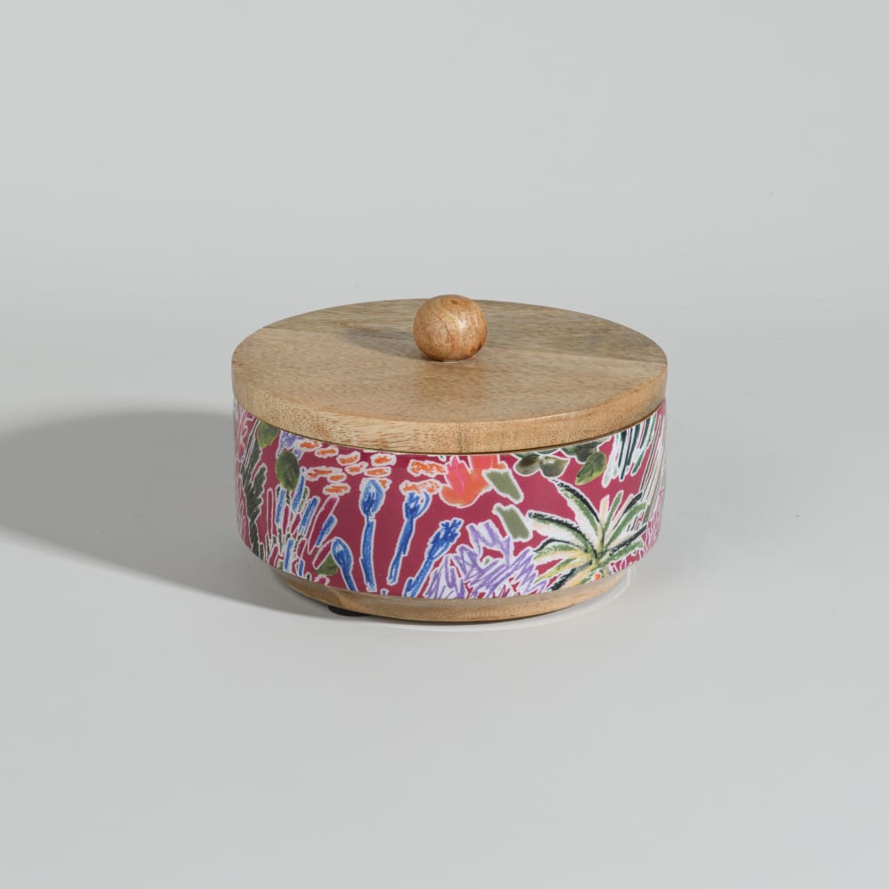 Boîte décorative ronde en bois de manguier multicolore — Beyit