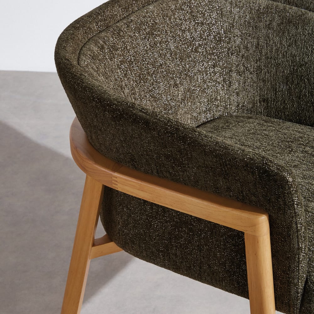 Chaise en tissu polyester vert et bois d'hévéa — vue 4