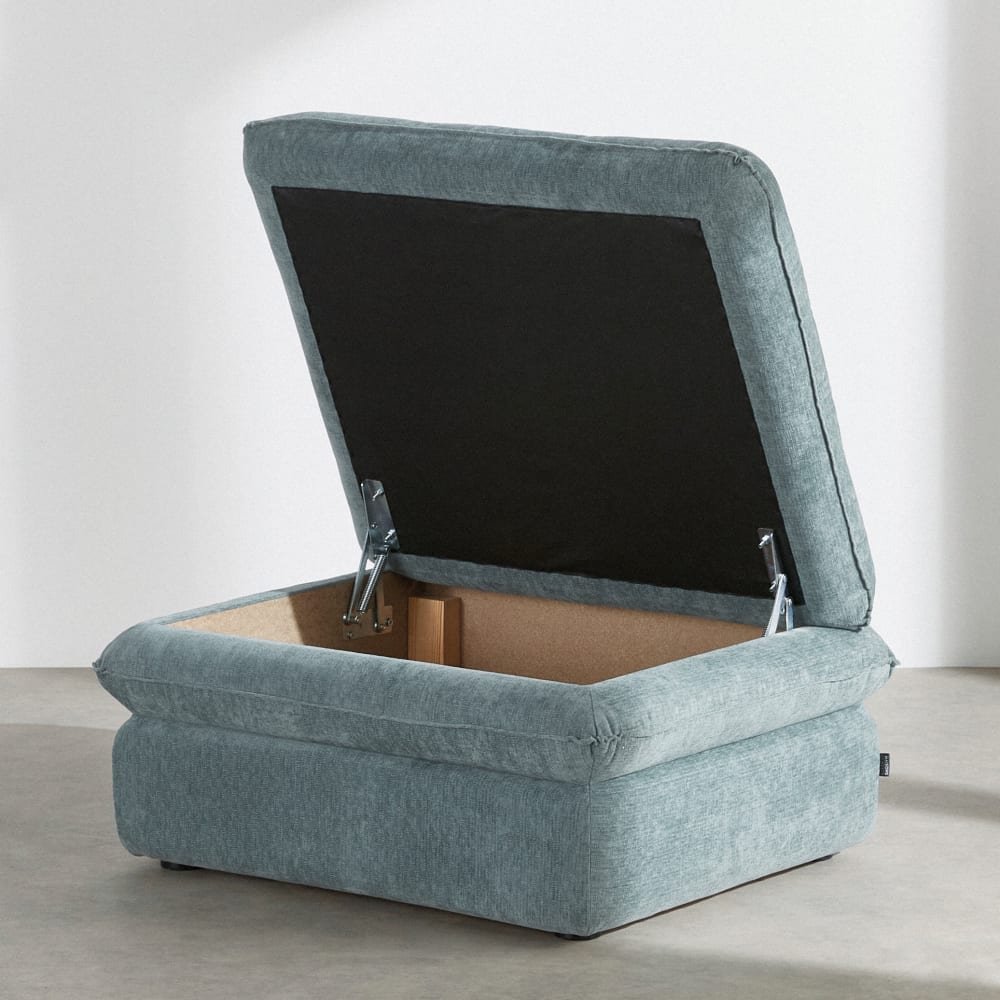 Pouf coffre en textile recyclé bleu pétrole