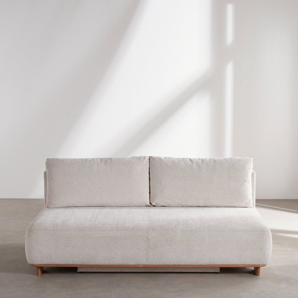 Canapé convertible 2/3 places en polyester recyclé beige