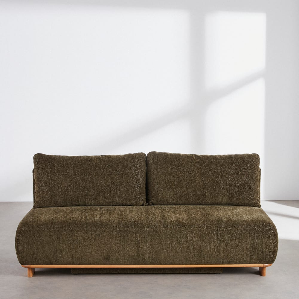 Canapé convertible 2/3 places en tissu polyester recyclé vert kaki