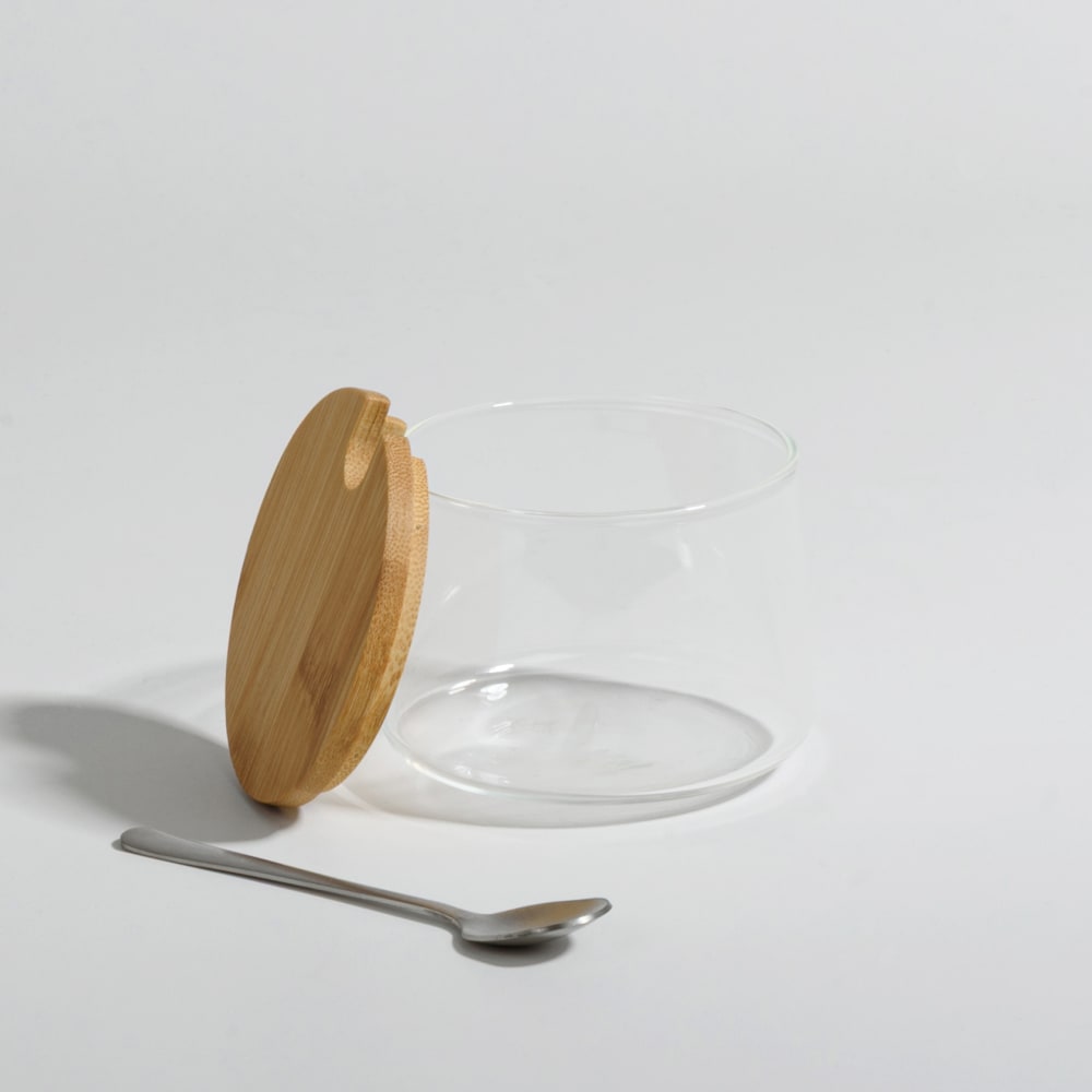 Pot en verre et bambou et cuillère en acier H7 - Maisons du Monde