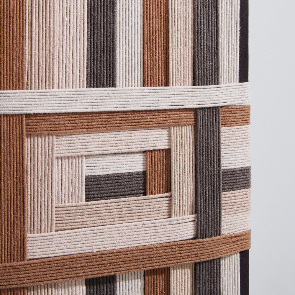 Lampadaire tressé beige et marron et abat-jour en coton et lin crème H142 — vue 3