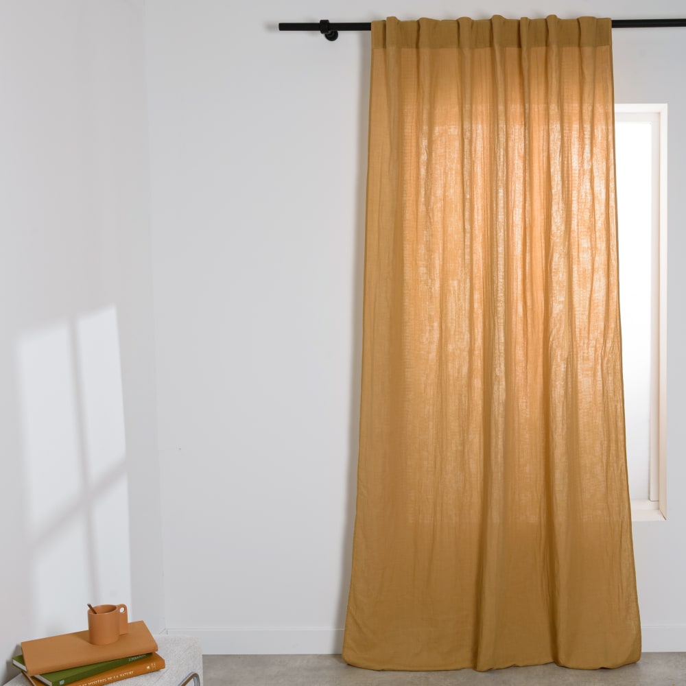 Rideau à pattes cachées en gaze de coton camel à l'unité 140x250