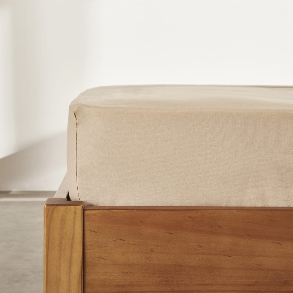 Drap housse en coton bio beige 90x200