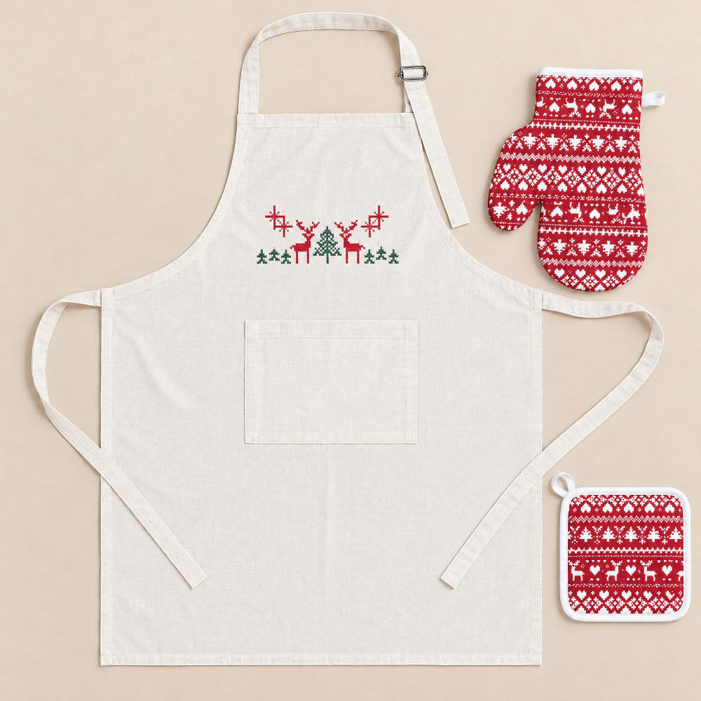 Coffret tablier, manique et gant de cuisine à motifs Coffret tablier, manique et gant de cuisine à motifs