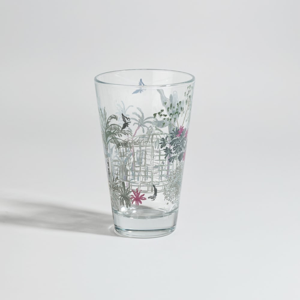 Chope en verre transparent motif camélia multicolore