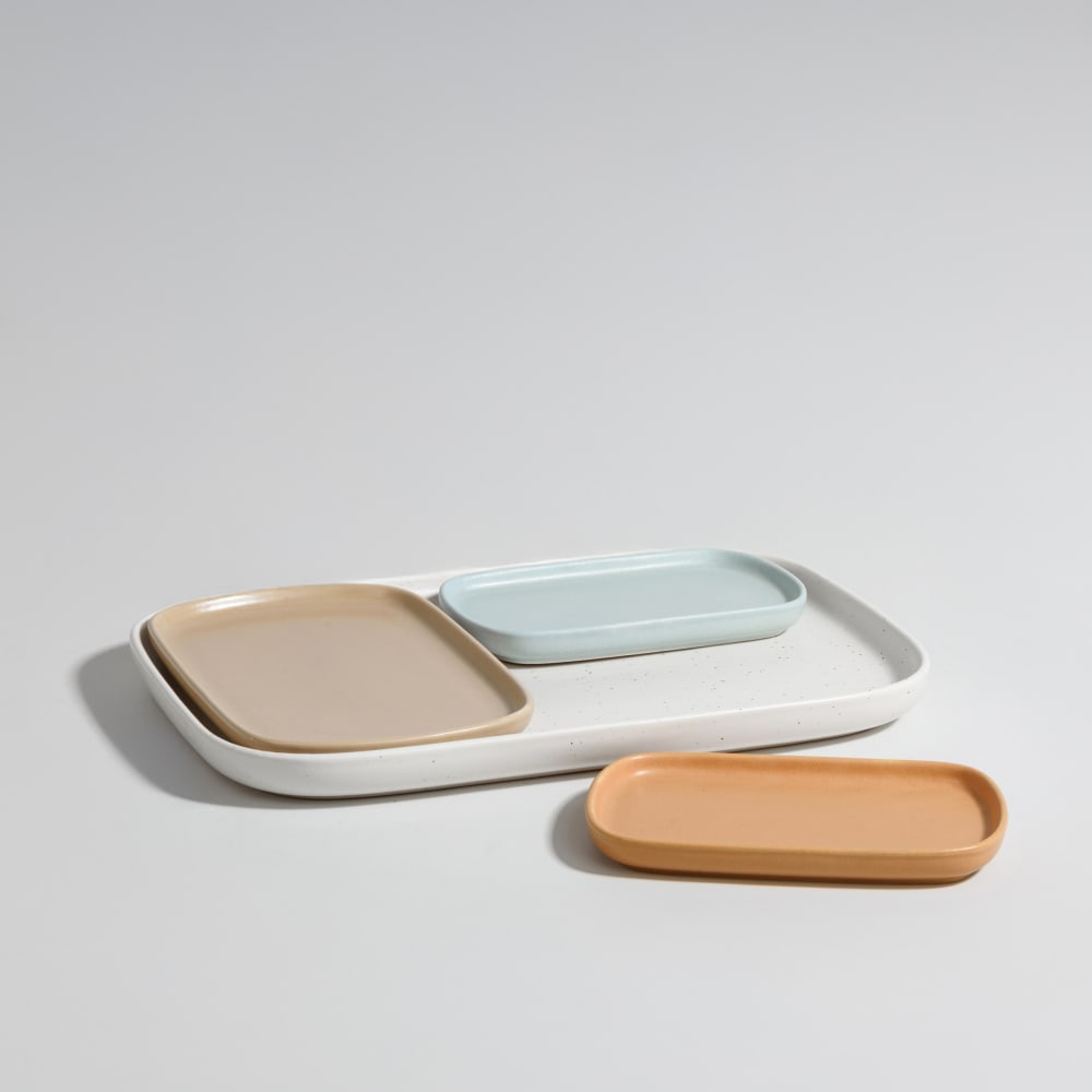 Coupelles apéritives ovales (x4) en céramique blanche, beige, marron et bleue - Maisons du Monde