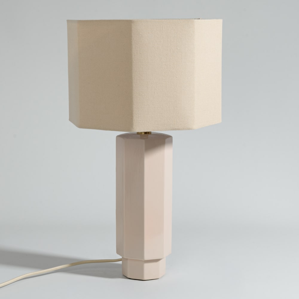 Lampe en céramique et abat-jour en polyester recyclé crème