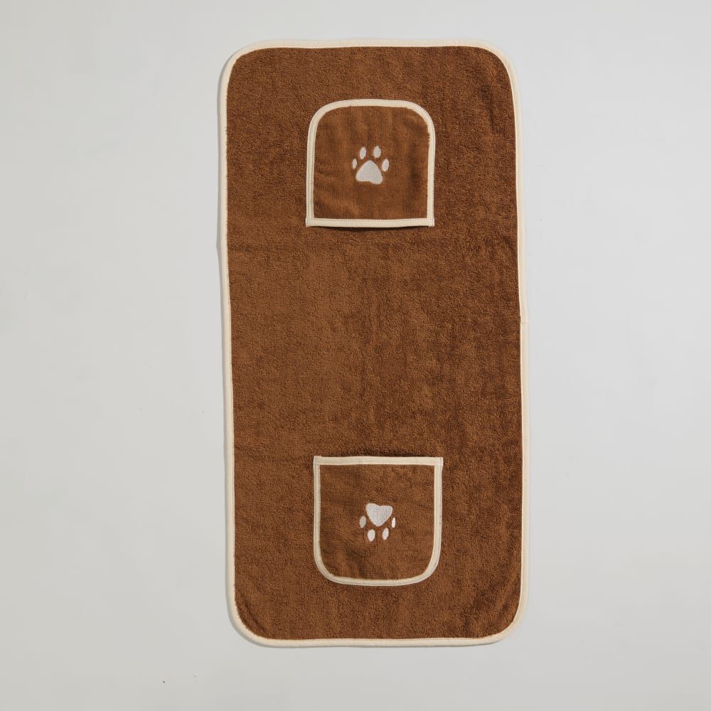 Serviette pour chien et chat en coton bio marron et beige 79x40