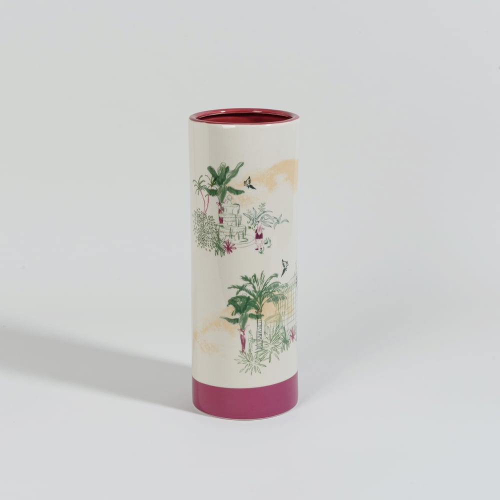 Vase en grès rose, blanc et vert H32