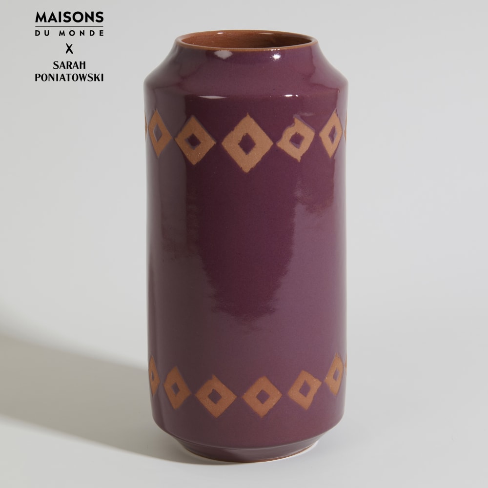 Vase en terre cuite bordeaux et orange, H28 cm