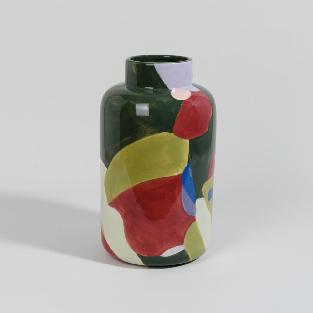 Vase en grès vert, rose et violet H34
