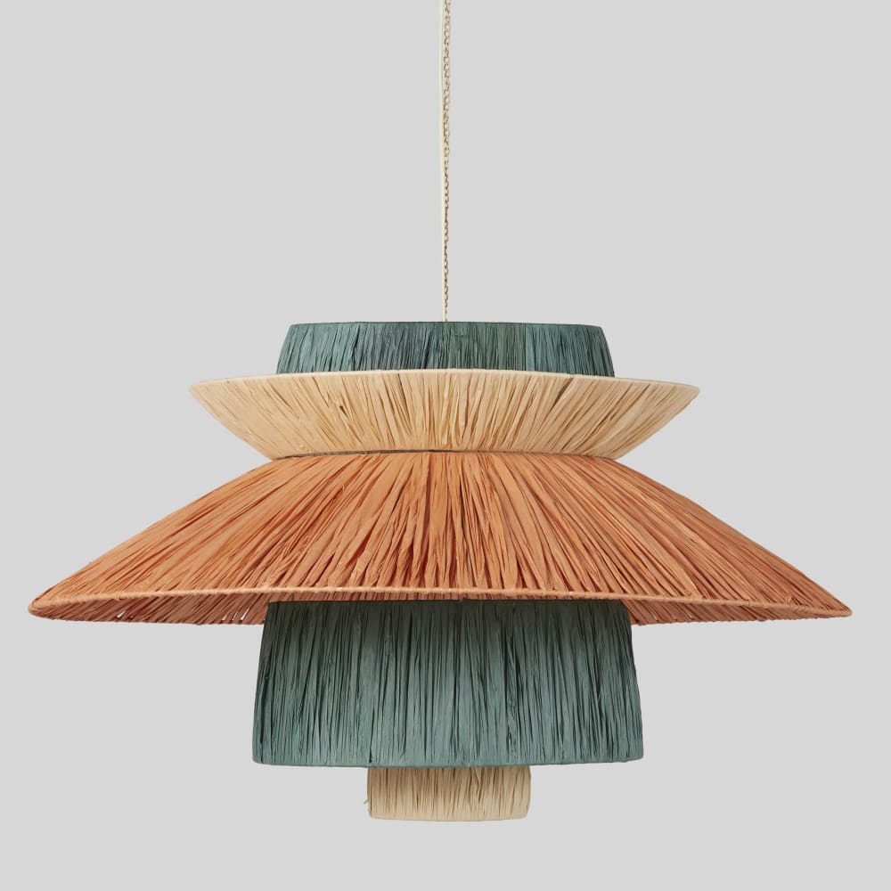 Suspension en raphia marron, vert et beige