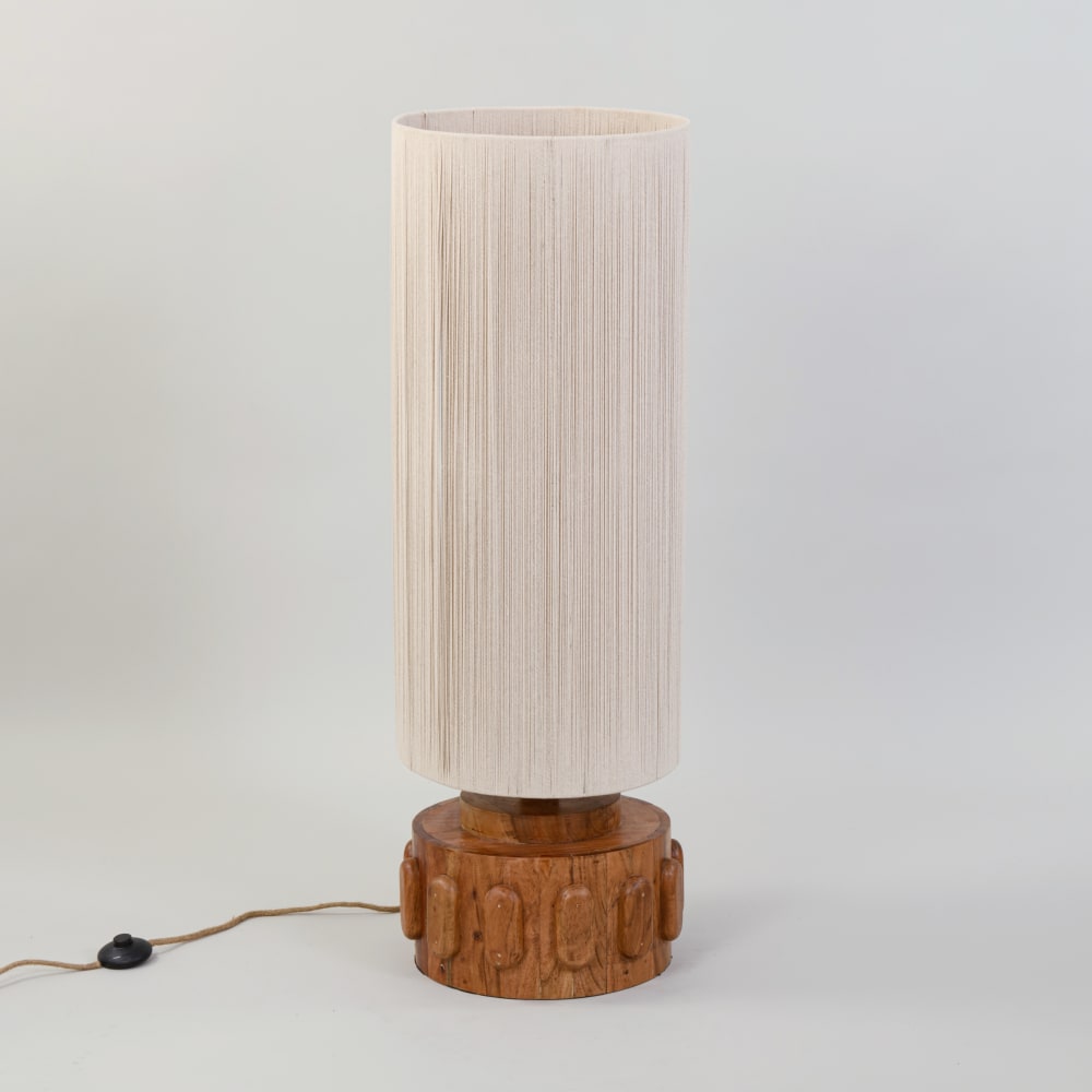 Lampadaire en bois d'acacia et abat-jour crème, H106 cm