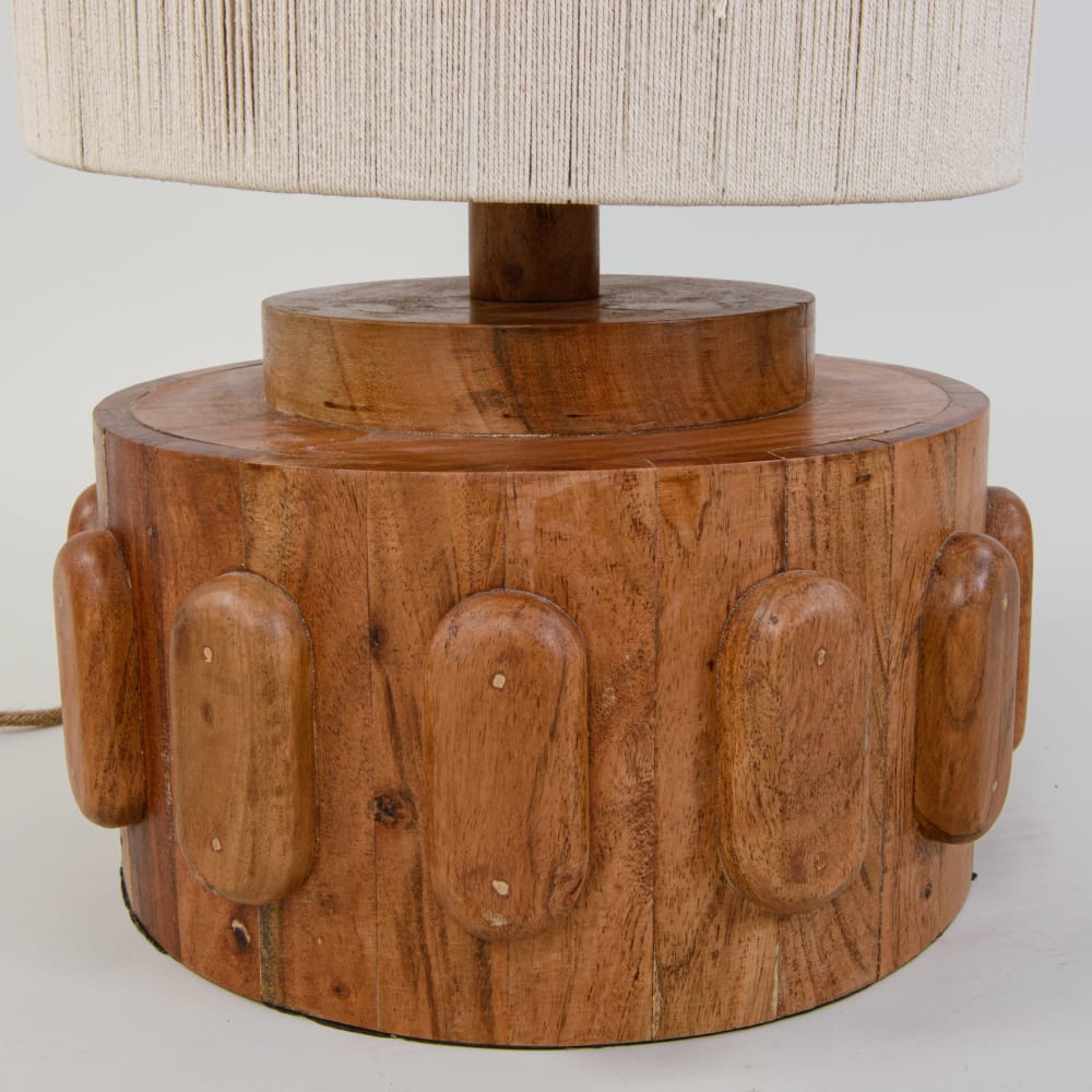 Lampadaire en bois d'acacia et abat-jour crème, H106 cm — vue 3