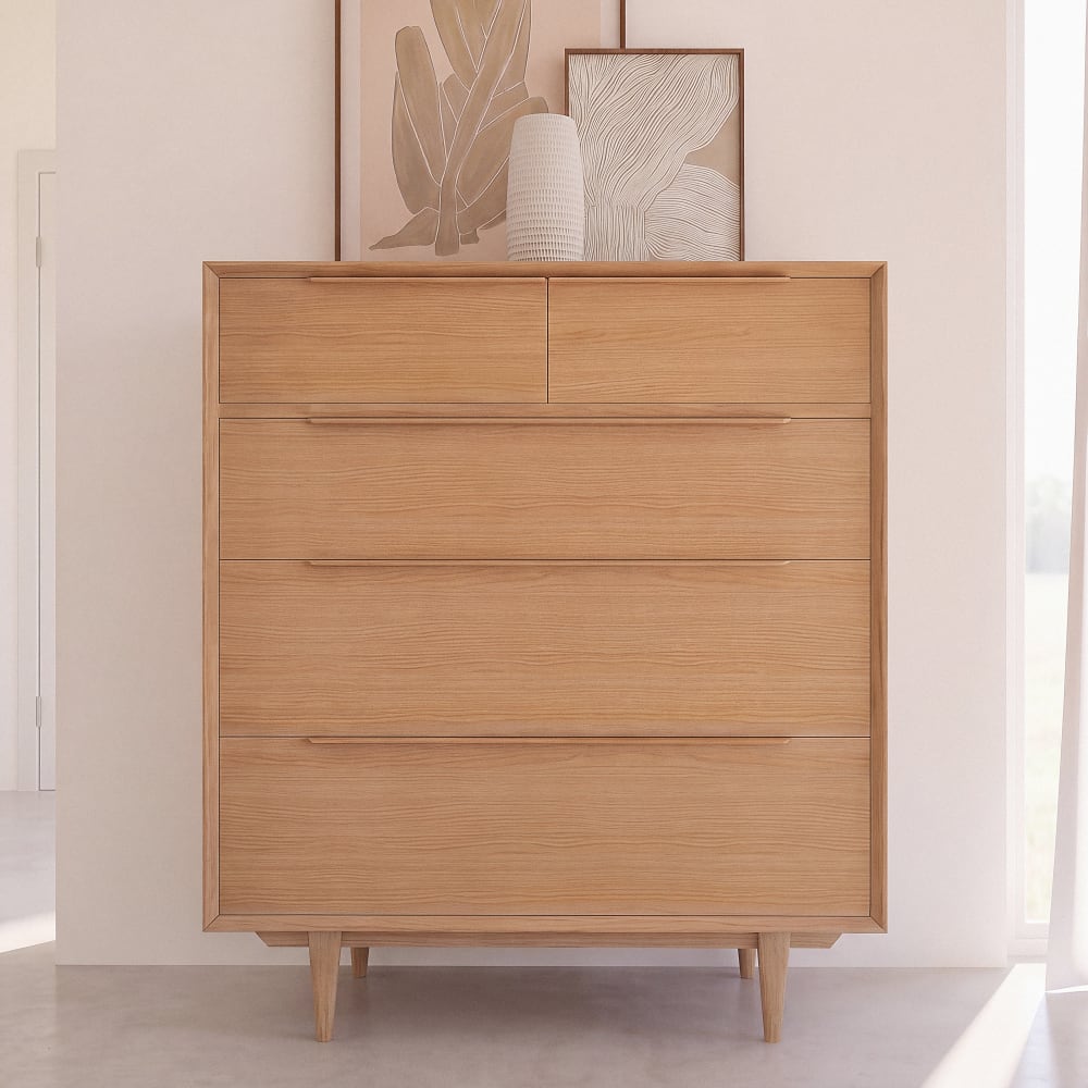 Commode en placage chêne, L100 cm