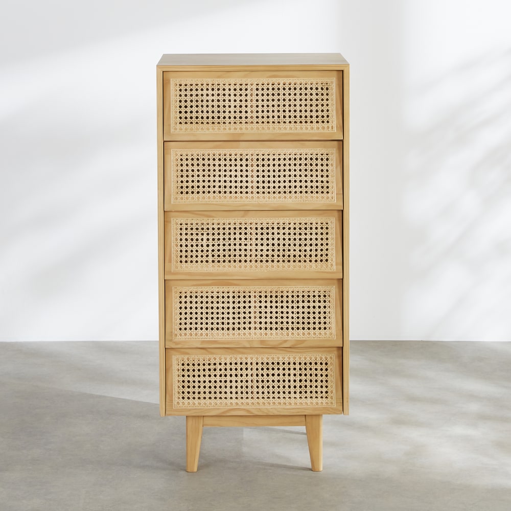 Chiffonnier en pin et rotin clair, L55 cm