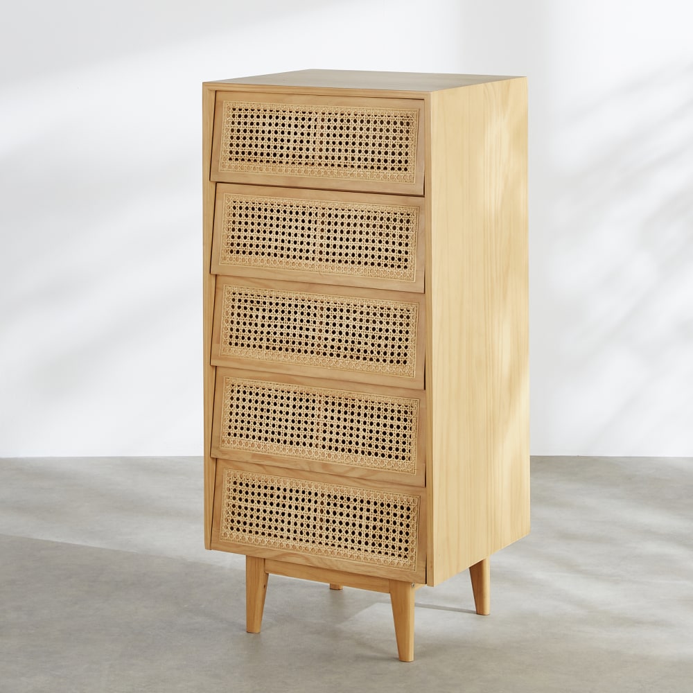 Chiffonnier en pin et rotin clair, L55 cm — vue 3
