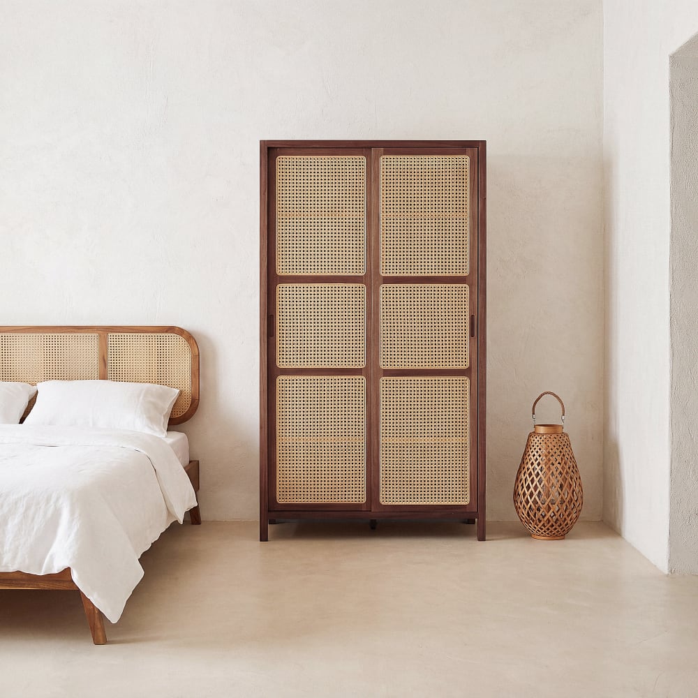 Armoire en acacia et rotin, L100 cm