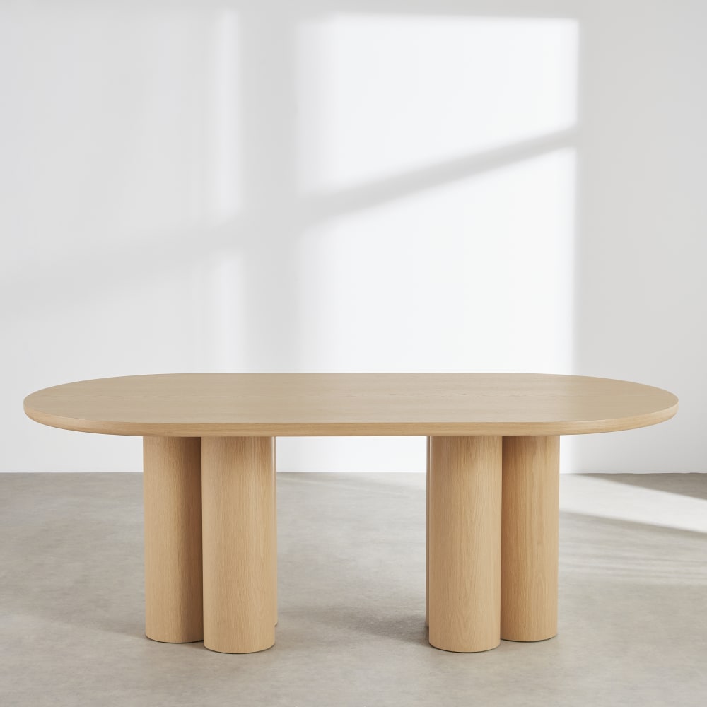 Table à manger ovale placage chêne clair, L200 cm