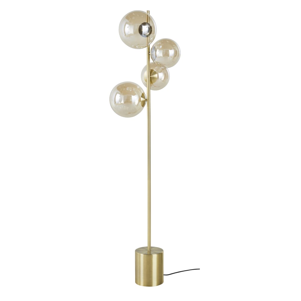 Lampadaire en acier doré et 4 globes en verre, H150 cm