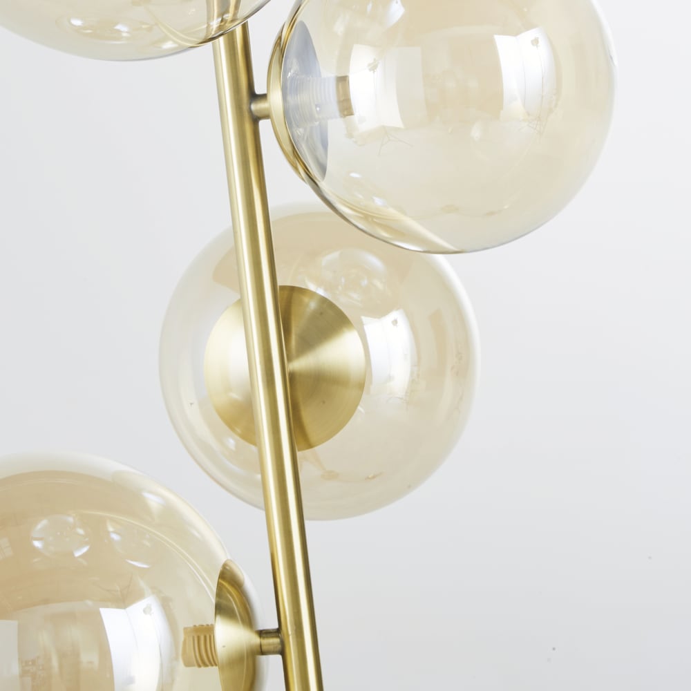 Lampadaire en acier doré 4 globes en verre ambré H150 - Maisons du Monde