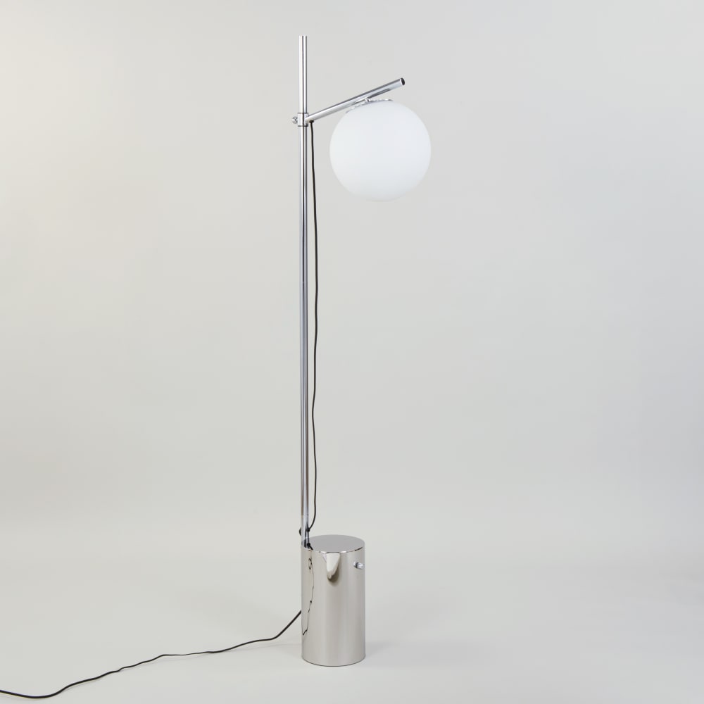 Lampadaire en acier et globe en verre, H160 cm