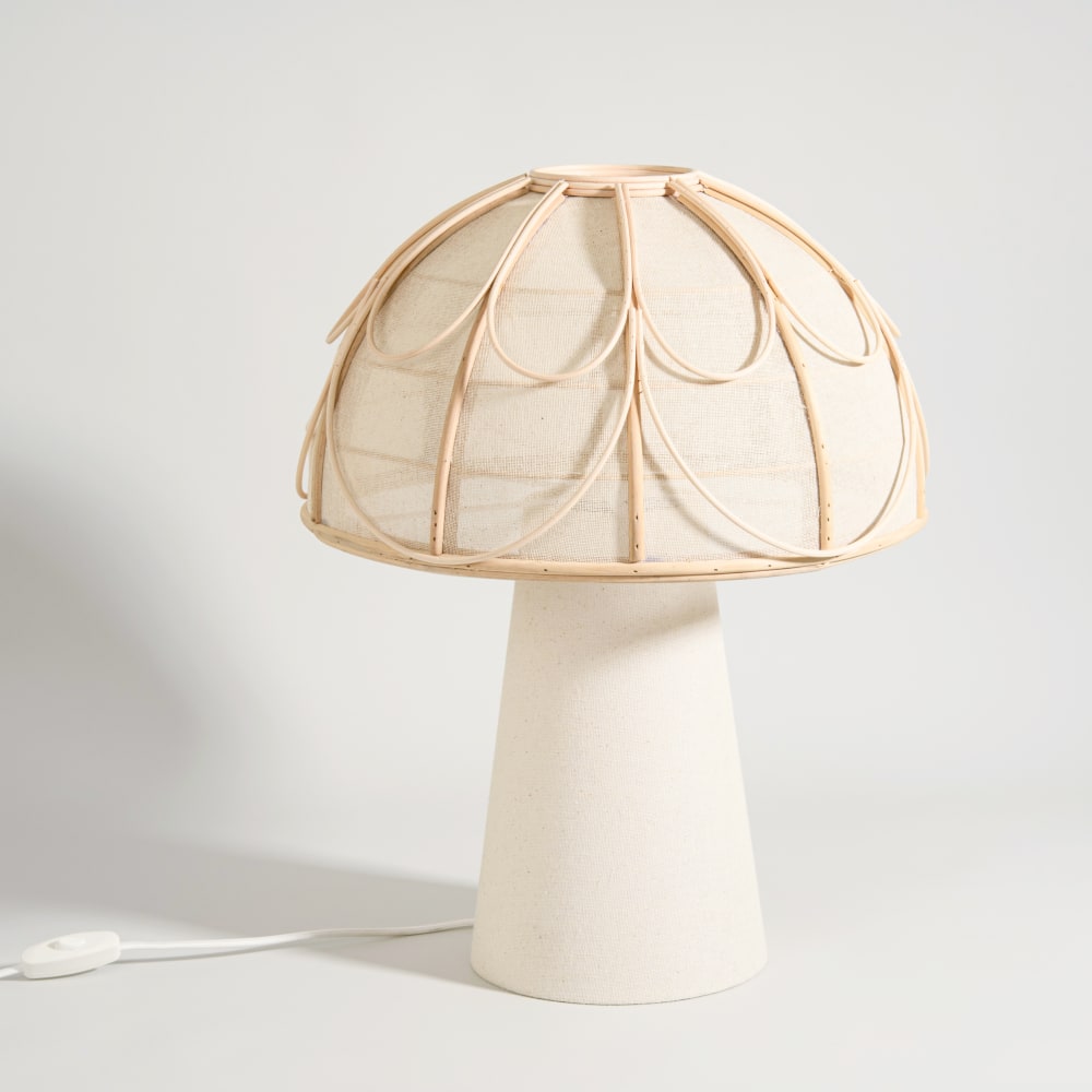 Lampe champignon beige crème et bambou
