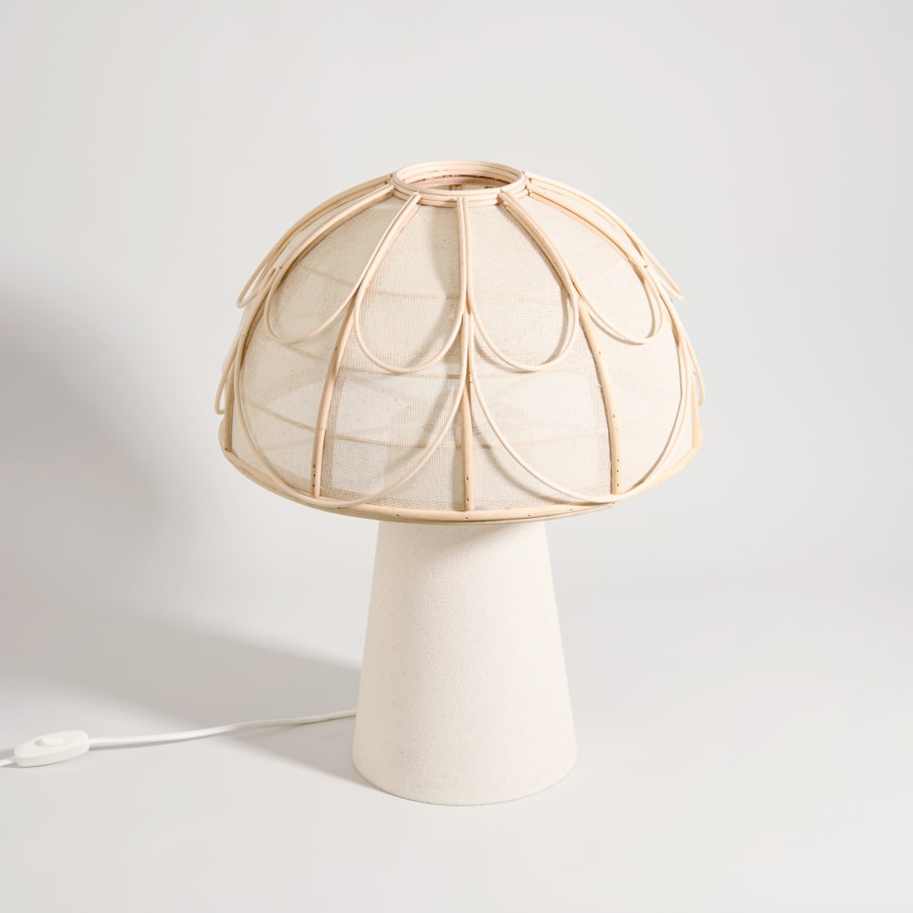 Lampe champignon beige crème et bambou — vue 3
