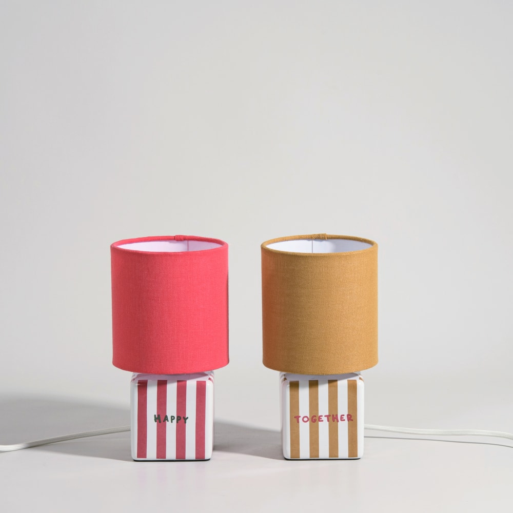 Lampes en grès rose, ocre et beige crème (x2)