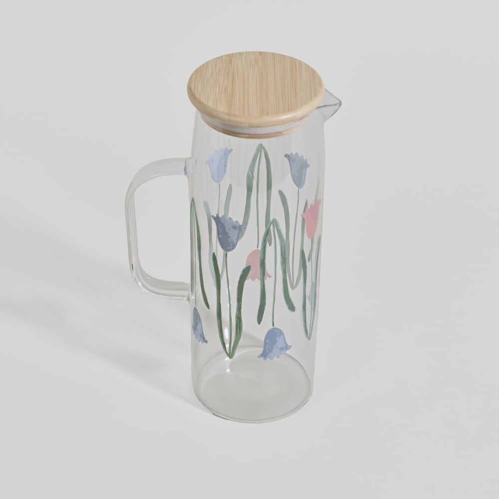 Klare Glaskaraffe mit mehrfarbigen Blumenmustern, 2 l - Maisons