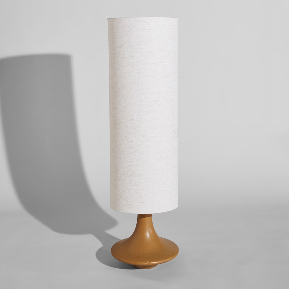 Lampadaire en grès marron et abat-jour crème, H121 cm