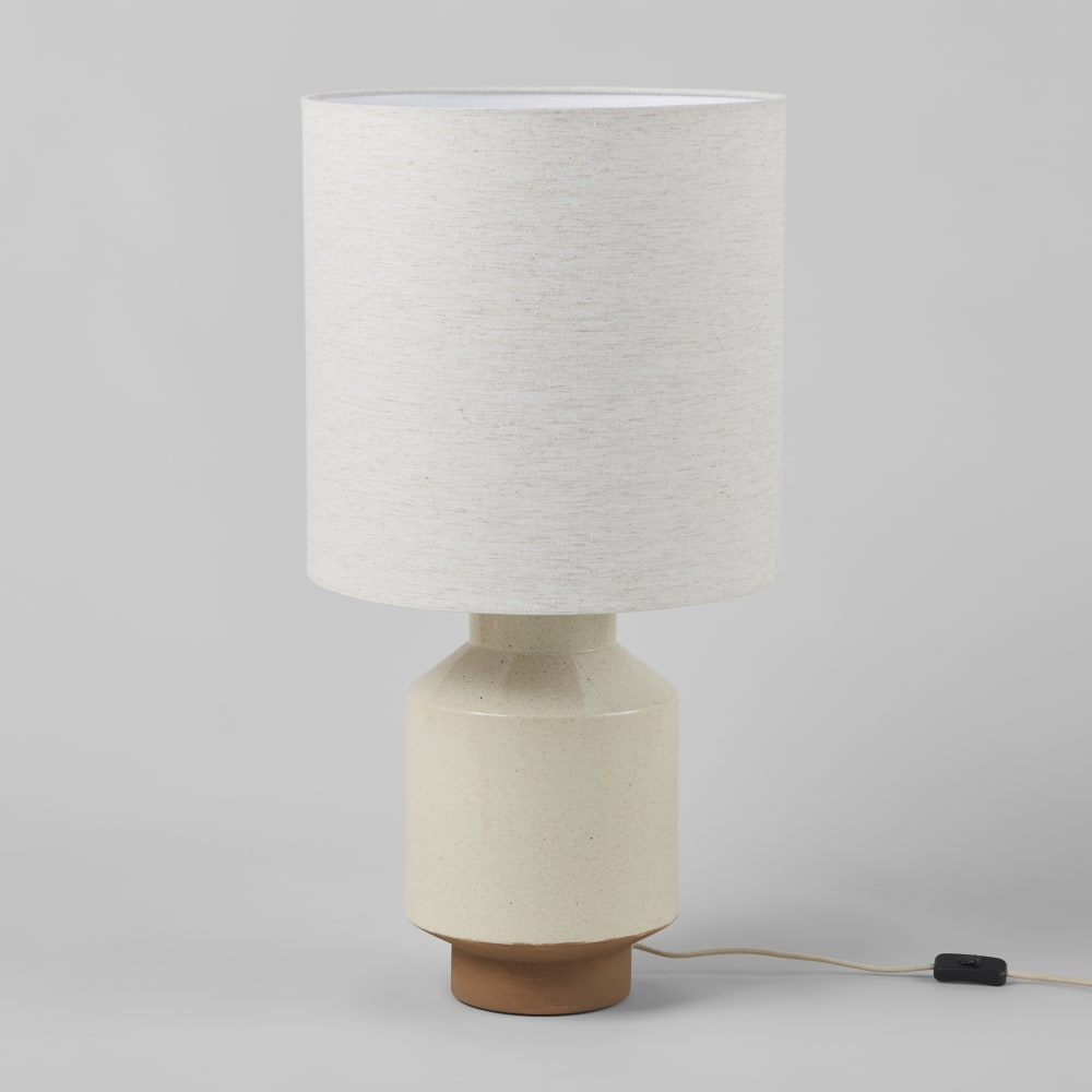 Lampe en grès beige et abat-jour beige crème