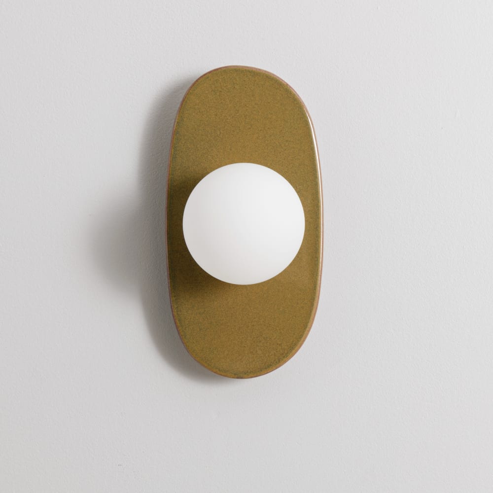 Applique murale en grès marron et globe en verre blanc