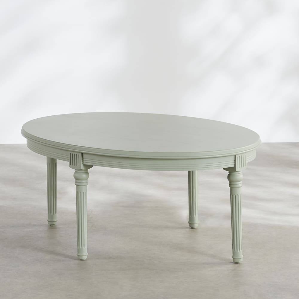 Table basse ovale verte et pieds en bois de pin, L100 cm — vue 3