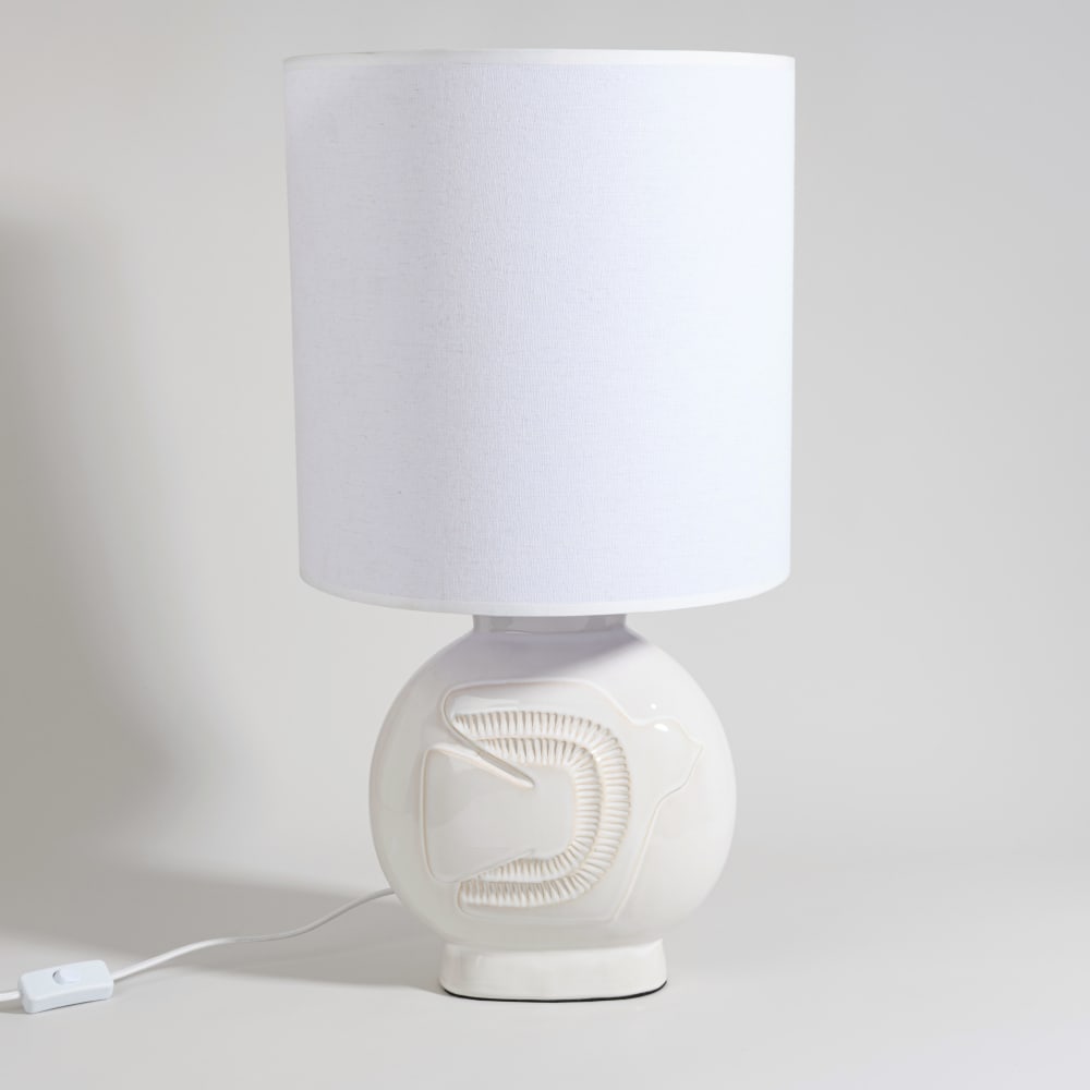 Lampe en grès et abat-jour blanc