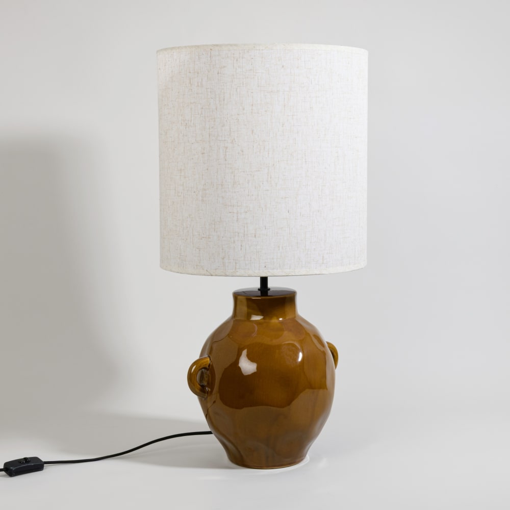 Lampe en grès marron et abat-jour beige — vue 3