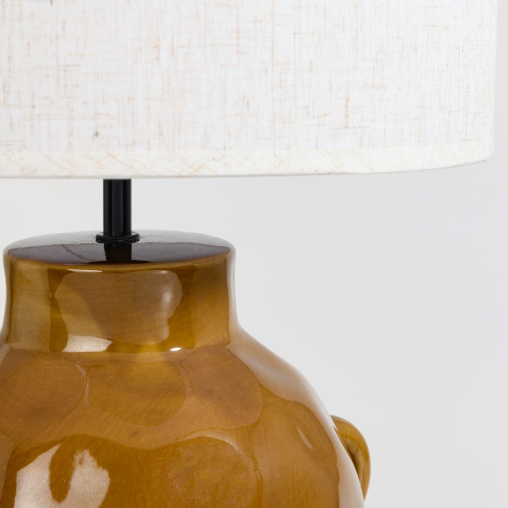 Lampe en grès marron et abat-jour beige — vue 4